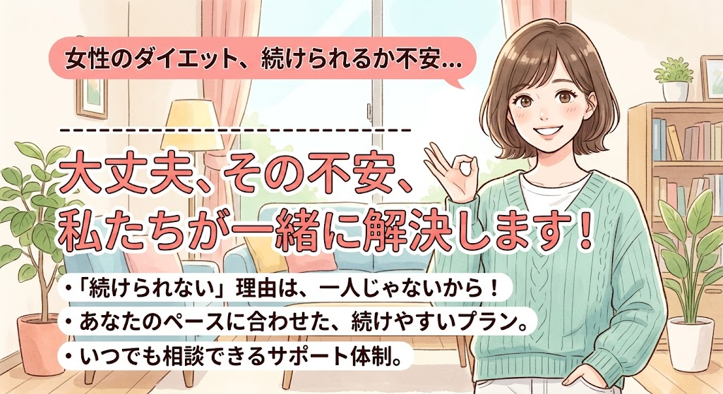 女性のダイエット、続けられるか不安に答えます