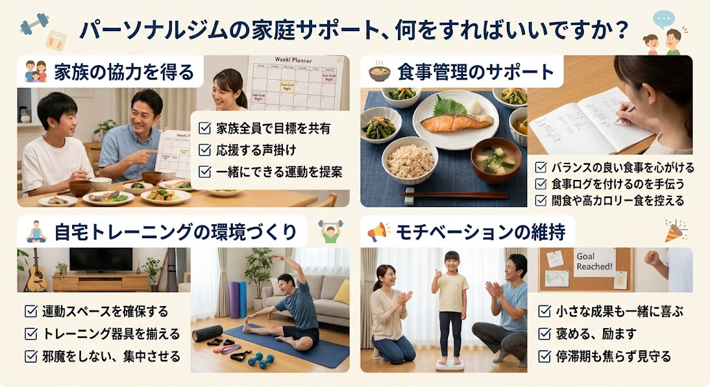 パーソナルジムの家庭サポート、何をすればいいですか？